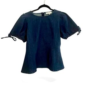 👖 Idem Ditto Denim Puff Sleeve Top Hook & Eye Back